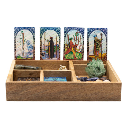 Caixa de Tarot de Quatro Compartimentos com Suporte para Cartas