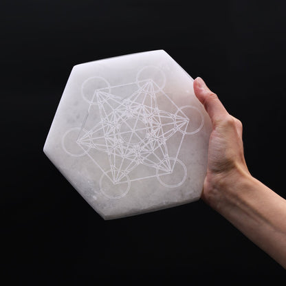 Placa de Carga de Selenite Hexagonal 18cm - Direção e Decisão