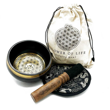 Set de Oferta Taça Tibetana Gravada à Mão - 14 cm - Flor da Vida