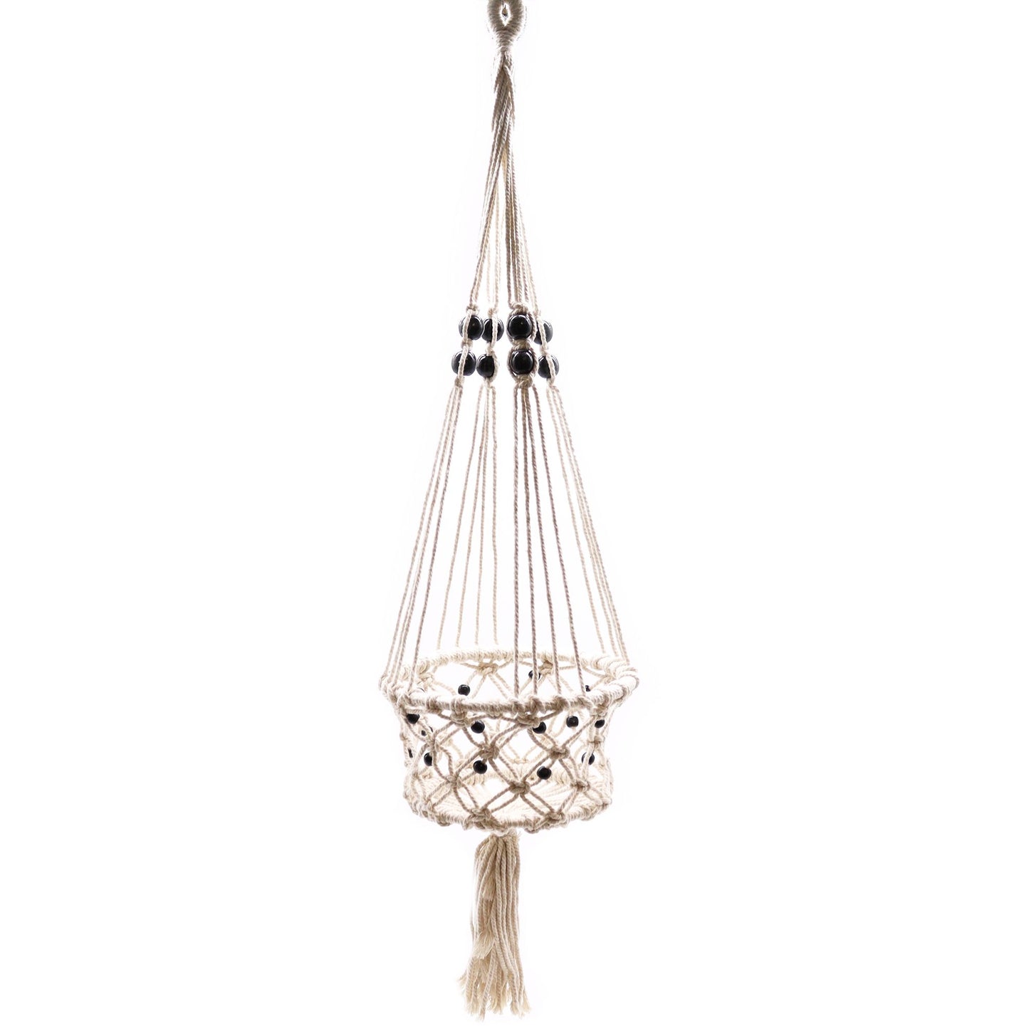 Suporte de Vaso em Macramé - Grande com Contas