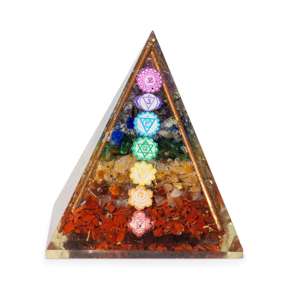 Pirâmide de Orgonite 7 x 6 cm com Barras de Cobre e pedras  dos Chakras