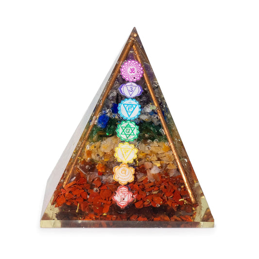Pirâmide de Orgonite 7 x 6 cm com Barras de Cobre e pedras  dos Chakras