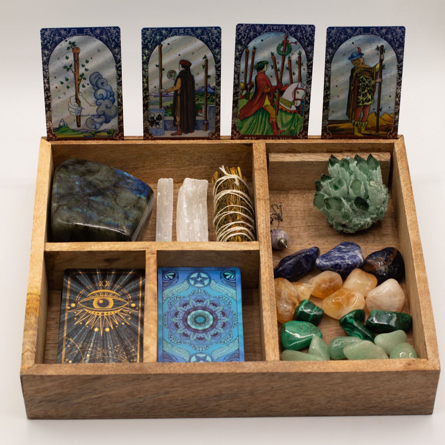 Caixa de Tarot de Quatro Compartimentos com Suporte para Cartas