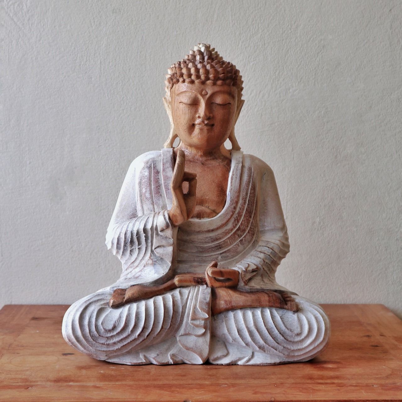 Estátua de Buda Branqueada - 40cm Transmissão de Ensinamento