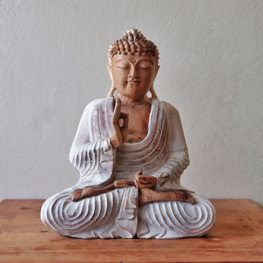 Estátua de Buda Branqueada - 40cm Transmissão de Ensinamento