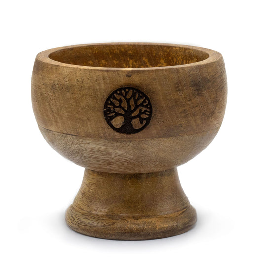 Porta-Incenso Taça Ritual em Mango Wood - Árvore da Vida