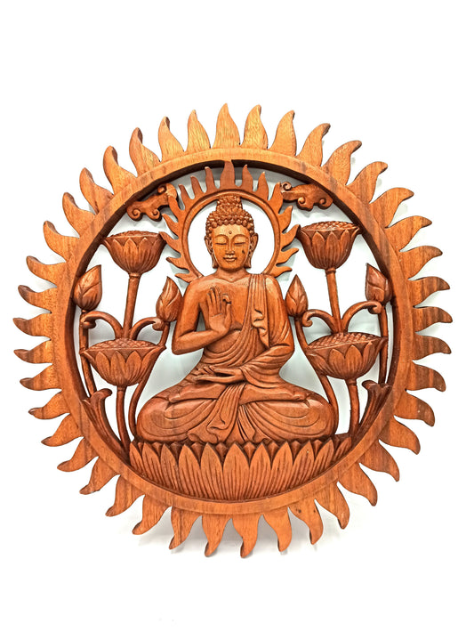 Painel de Madeira - Buda e Lotus - 40cm