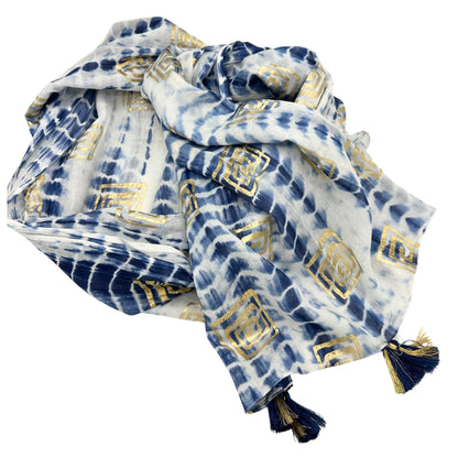 Pareo Nomad Sari Mediterrâneo - Azul Tie-Dye e Estampado