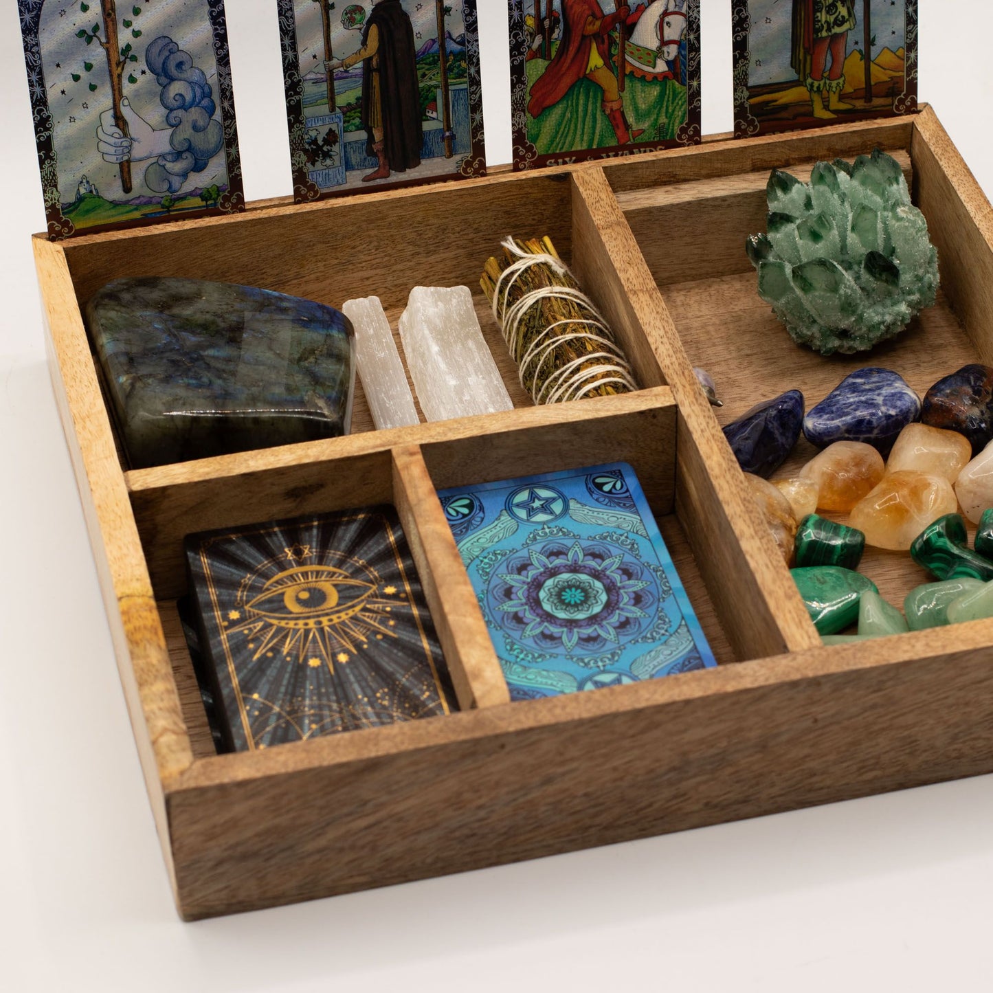 Caixa de Tarot de Quatro Compartimentos com Suporte para Cartas