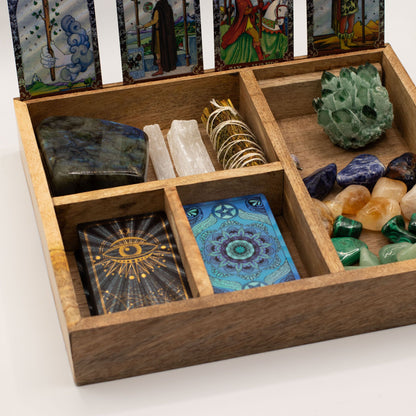 Caixa de Tarot de Quatro Compartimentos com Suporte para Cartas