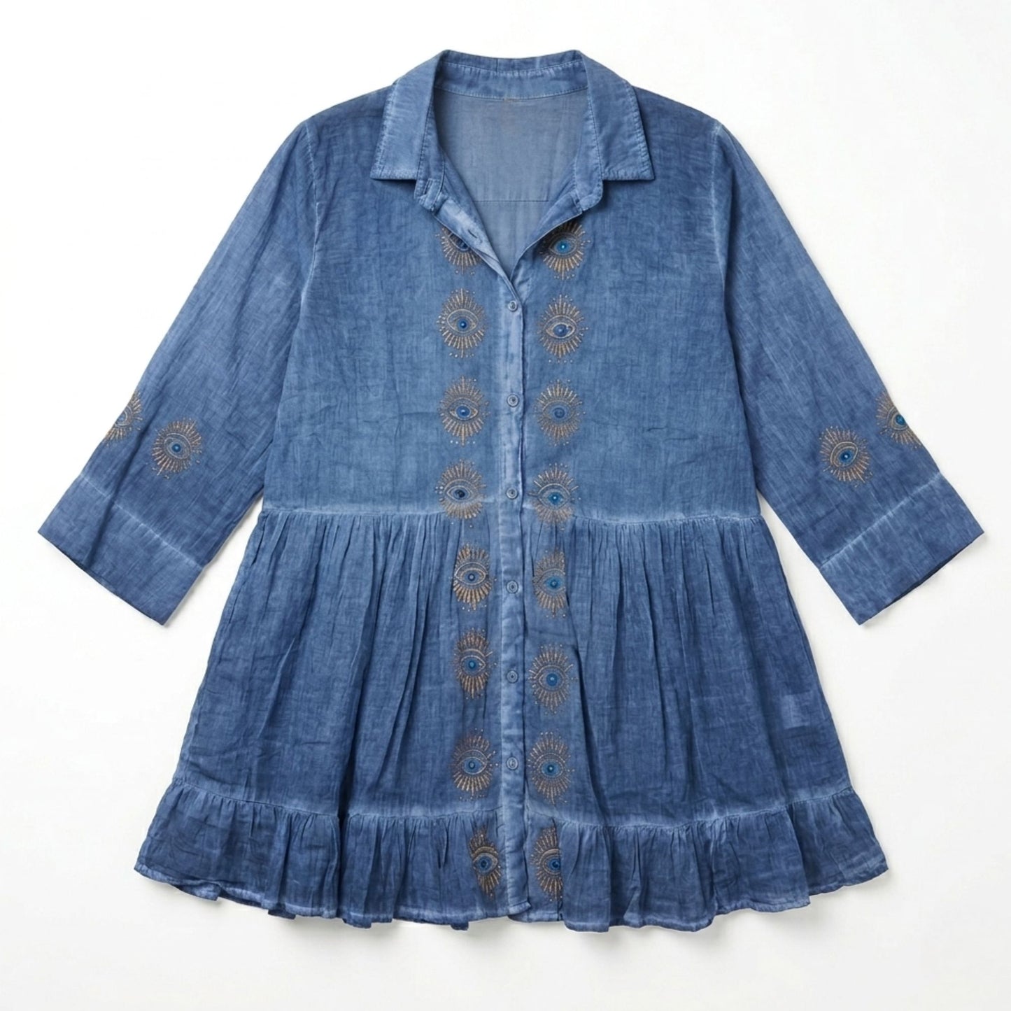 Vestido Túnica Nomad Sari Colección Med - Azul Escuro com Olho Turco (M-L)