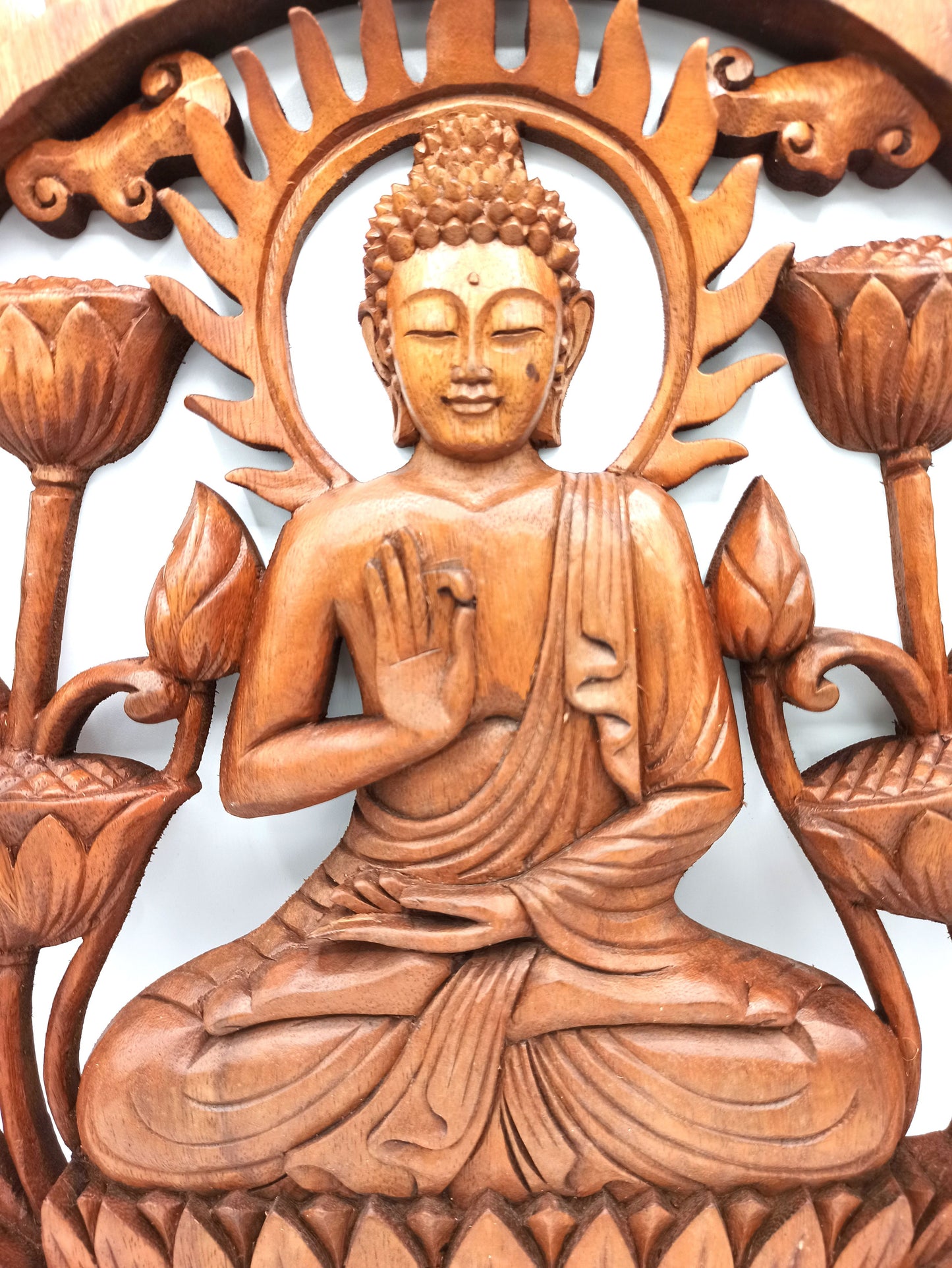 Painel de Madeira - Buda e Lotus - 40cm