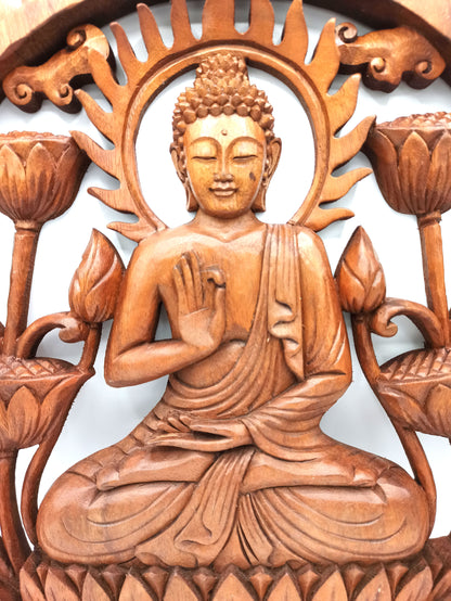 Painel de Madeira - Buda e Lotus - 40cm