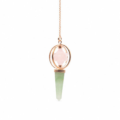 Péndulo Merkaba Giratório de Duas Peças - Quartzo Rosa e Aventurina Verde