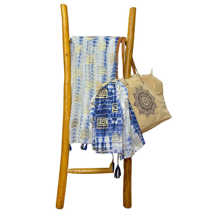 Pareo Nomad Sari Mediterrâneo - Azul Tie-Dye e Estampado