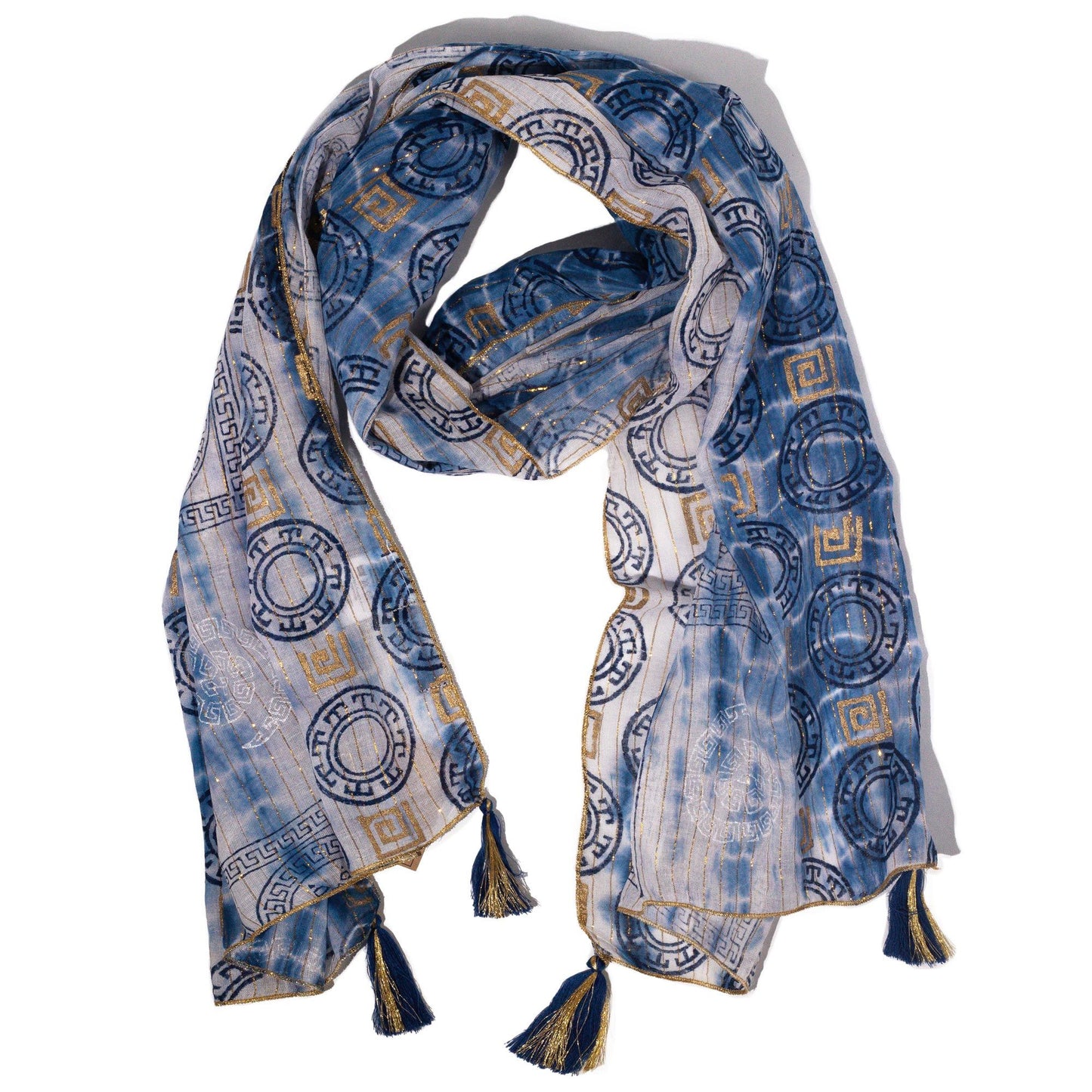 Lenço Nomad Sari Marbella Verão - Azul e Dourado (180x50cm)