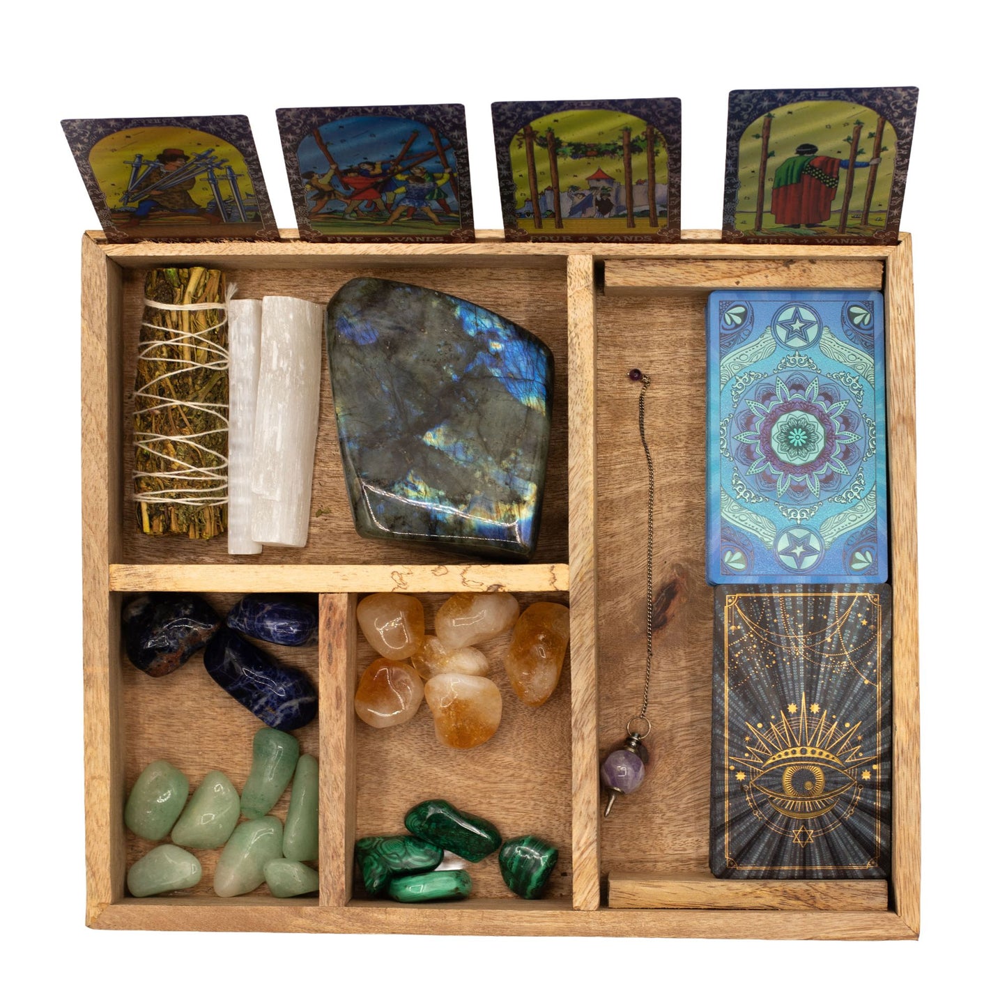 Caixa de Tarot de Quatro Compartimentos com Suporte para Cartas
