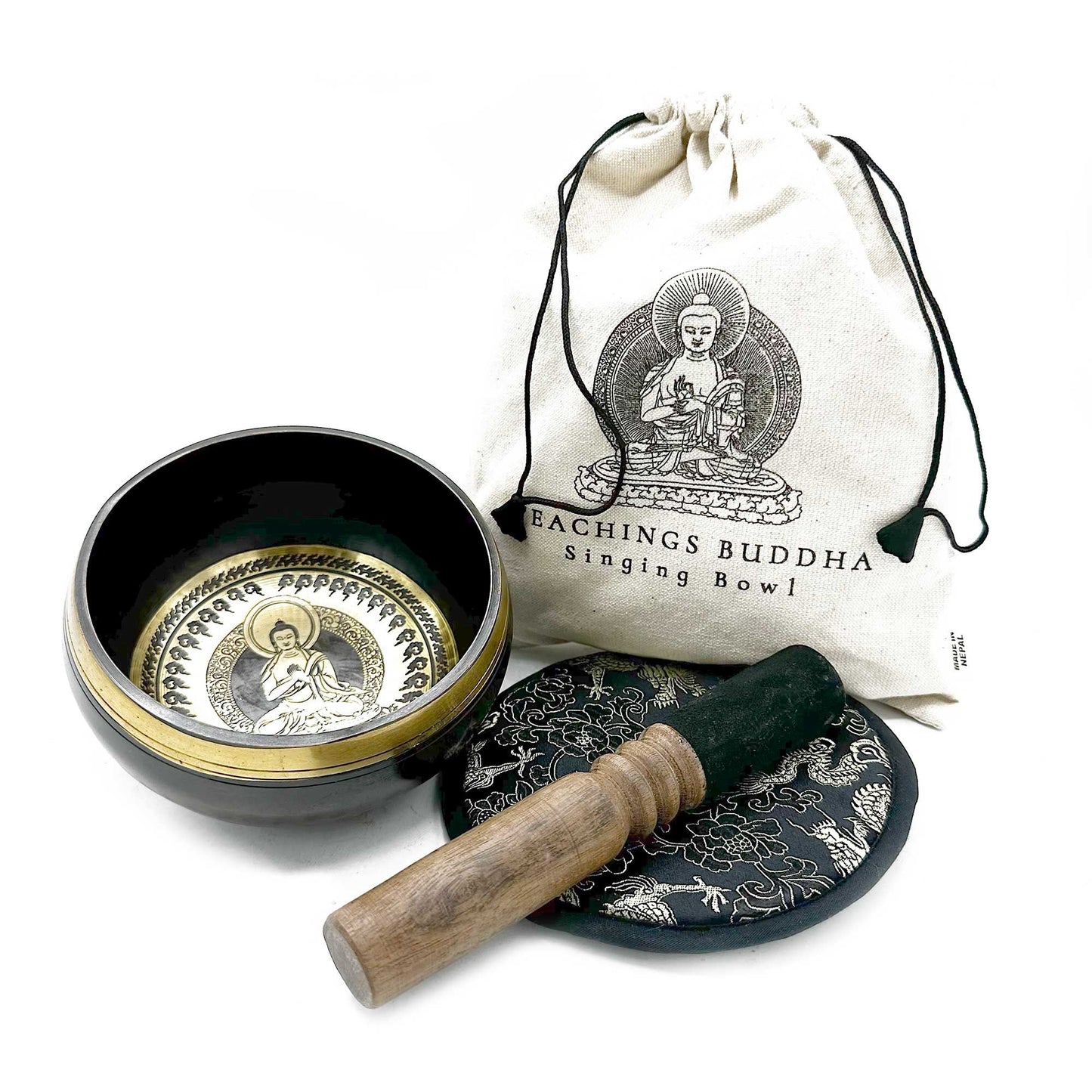 Set de Oferta Taça Tibetana Gravada à Mão - 14 cm - Ensinamentos de Buda