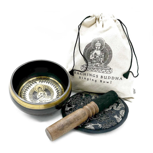 Set de Oferta Taça Tibetana Gravada à Mão - 14 cm - Ensinamentos de Buda