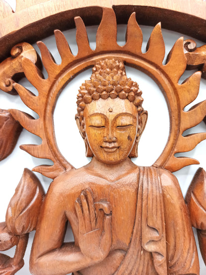 Painel de Madeira - Buda e Lotus - 40cm
