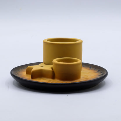 Suporte Cerâmico para Palo Santo e Incenso - Mandala Amarelo