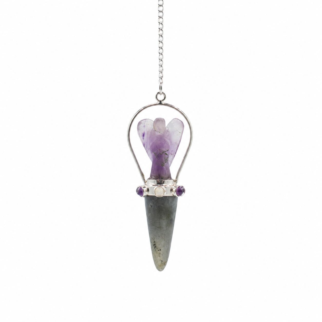 Péndulo Anjo de Duas Peças - Labradorite e Ametista