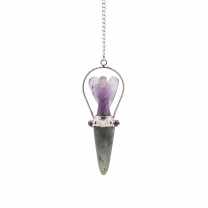 Péndulo Anjo de Duas Peças - Labradorite e Ametista