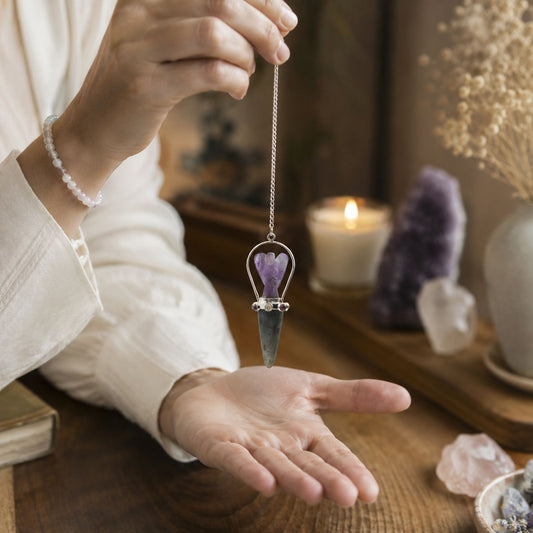 Péndulo Anjo de Duas Peças - Labradorite e Ametista