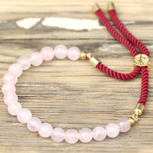 Pulseira de Quartzo Rosa Ajustável