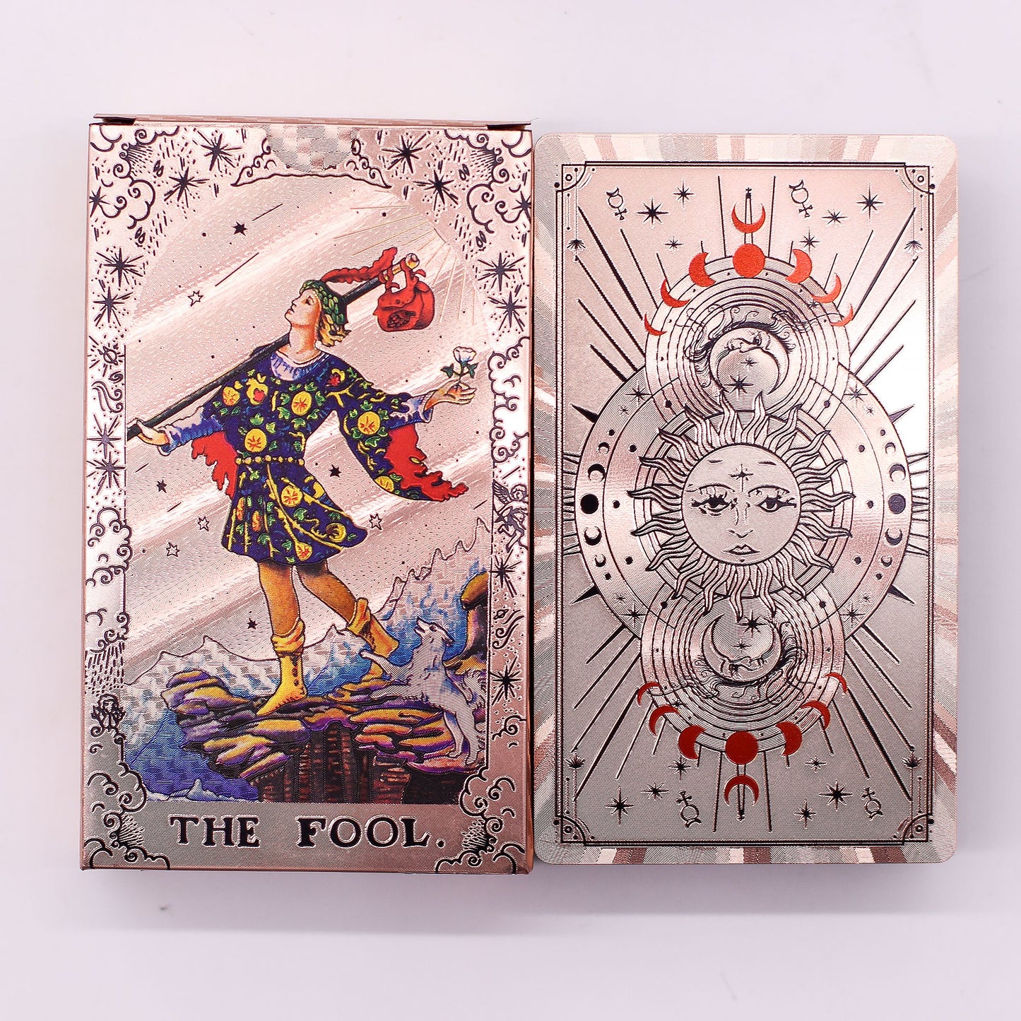 Cartas de Tarot com Foil em Ouro Rosé - Fase Lunar