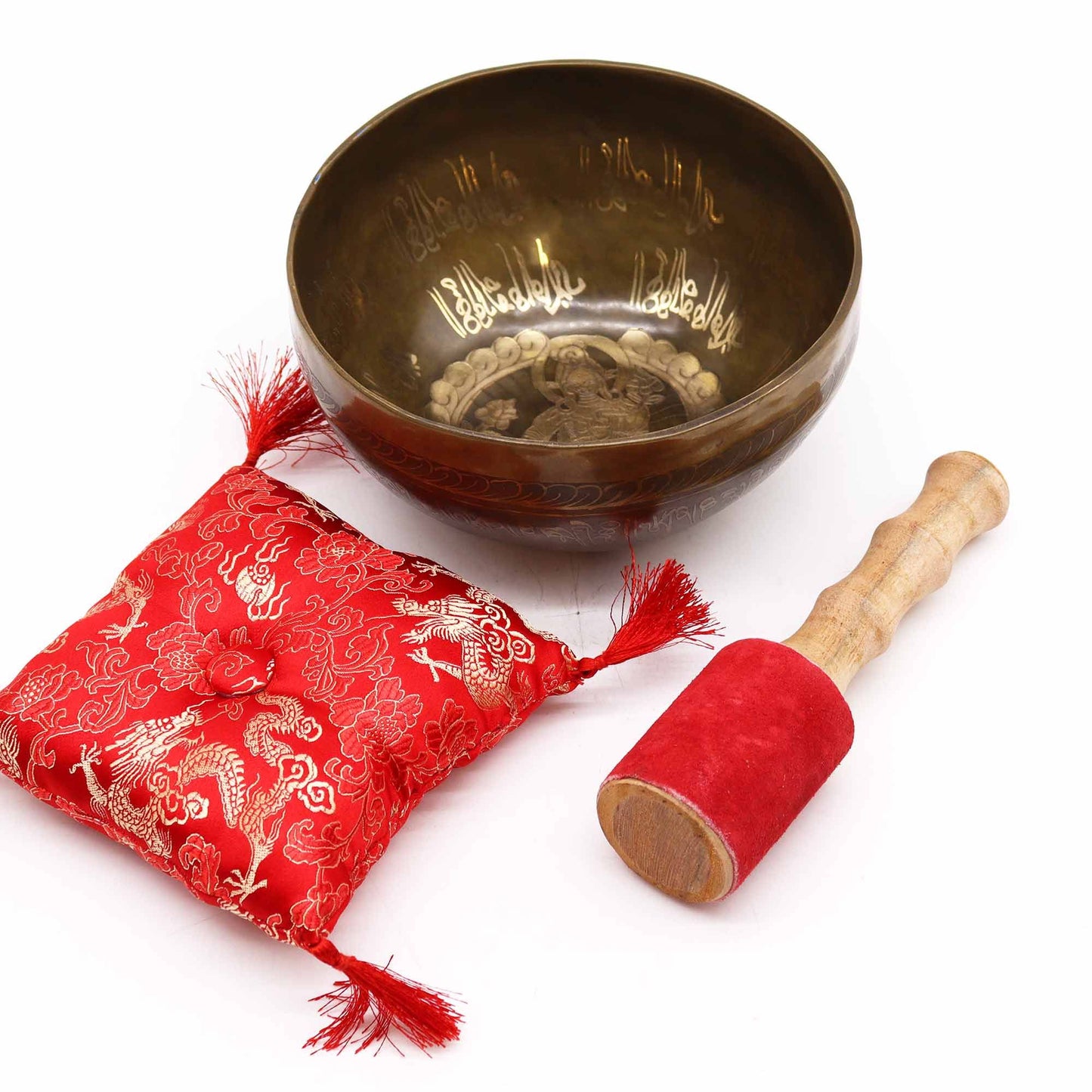 Taça Tibetana de Latão com Gravura Tara Dourada - Set Especial