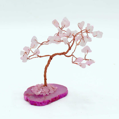 Árvore de Pedras Preciosas - Quartzo Rosa sobre base de Ágata Rosa (35 pedras)