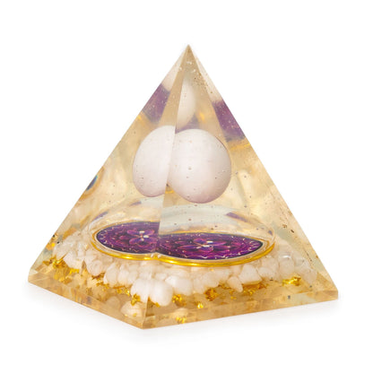 Pirâmide de Orgonite 7 x 6 cm com Esfera e Fragmentos de Quartzo