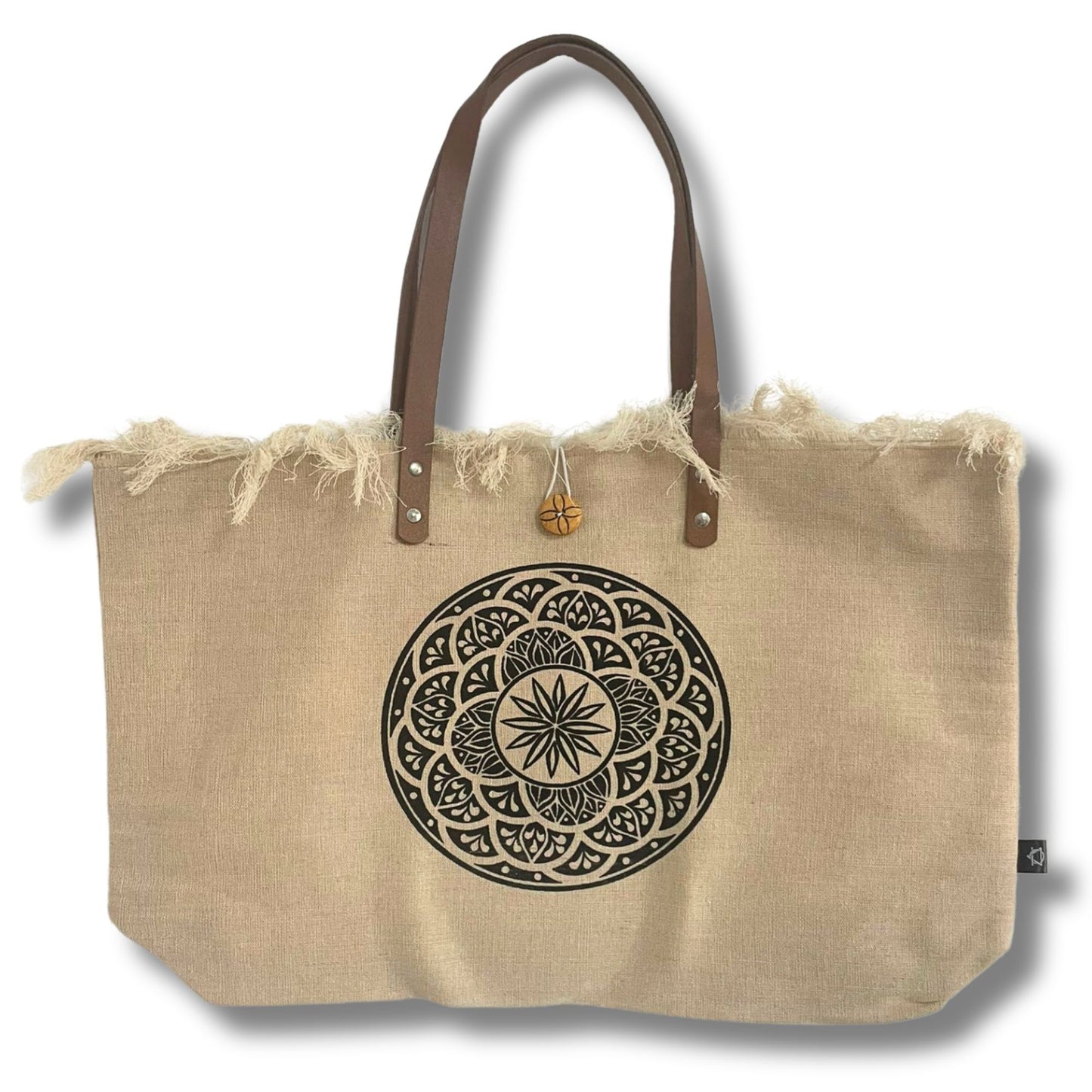 Mala Tote Natural com Alça de Couro - Mandala