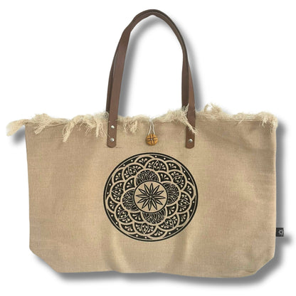 Mala Tote Natural com Alça de Couro - Mandala