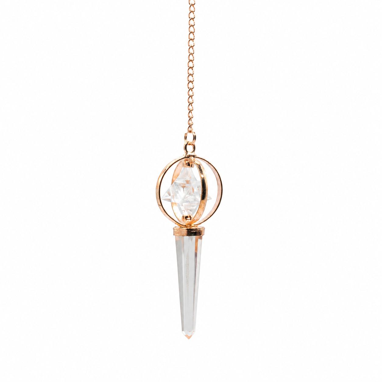Péndulo Merkaba Giratório de Duas Peças - Quartzo Transparente