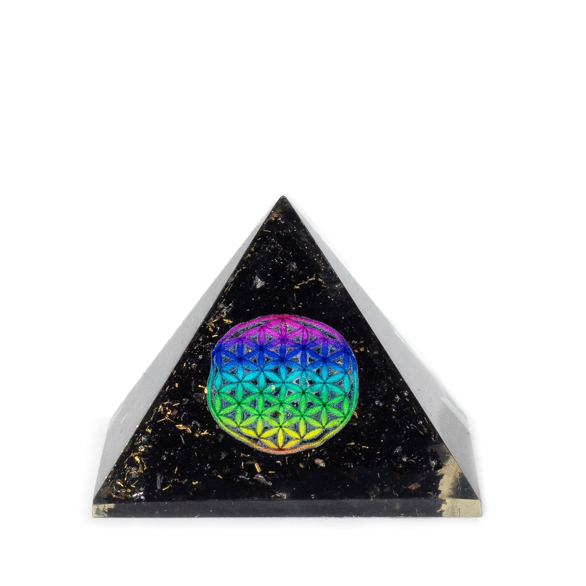 Pirâmide de Orgonite Flor da Vida 5,5 x 4,5 cm com Turmalina Negra