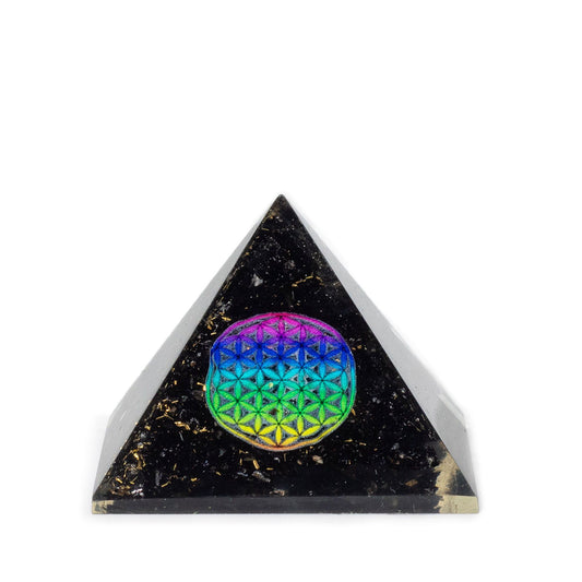 Pirâmide de Orgonite Flor da Vida 5,5 x 4,5 cm com Turmalina Negra