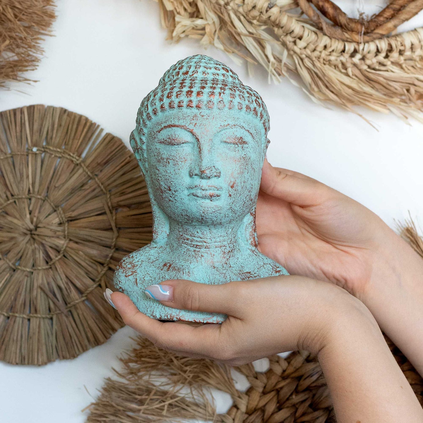 Cabeça de Buda Tranquilidade - Efeito Cobre Verde
