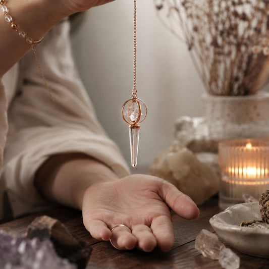 Péndulo Merkaba Giratório de Duas Peças - Quartzo Transparente