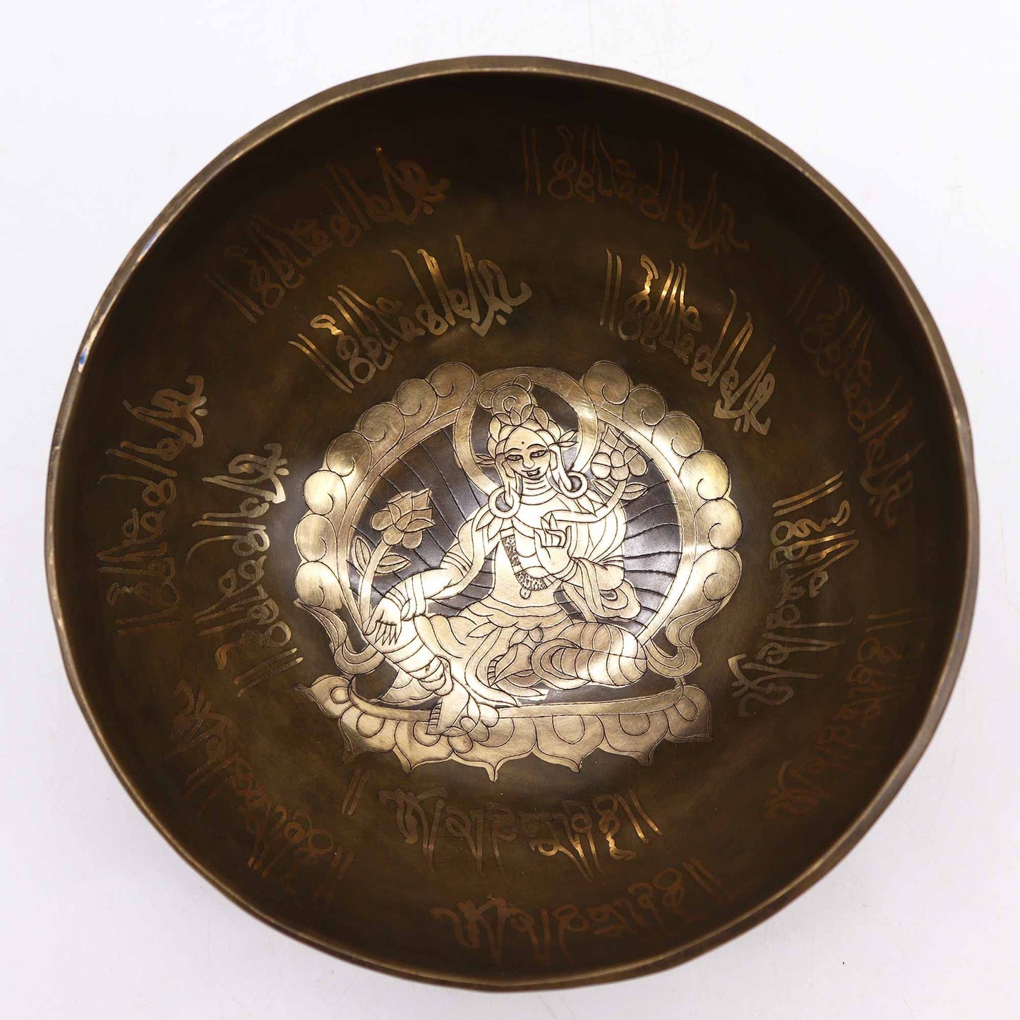 Taça Tibetana de Latão com Gravura Tara Dourada - Set Especial
