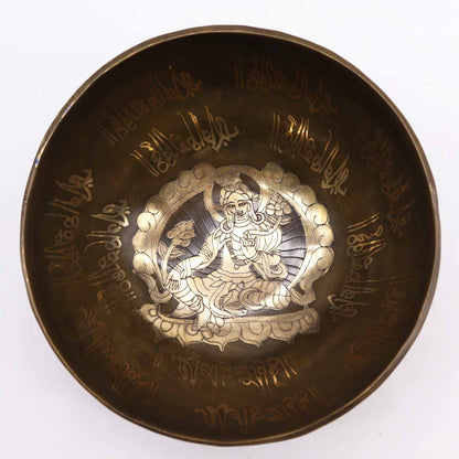Taça Tibetana de Latão com Gravura Tara Dourada - Set Especial