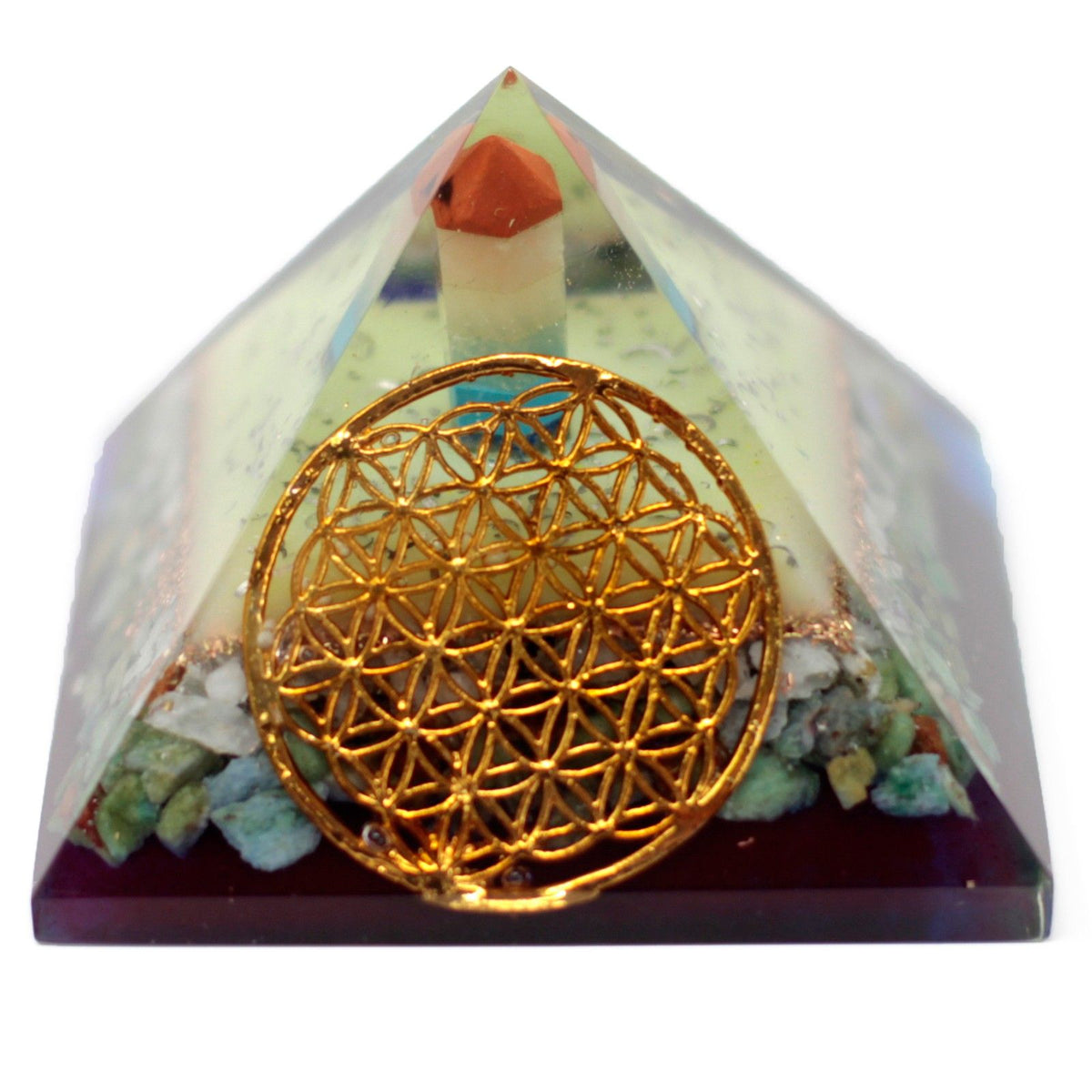 Pirâmide de Orgonite 70 mm com Símbolo da Flor da Vida
