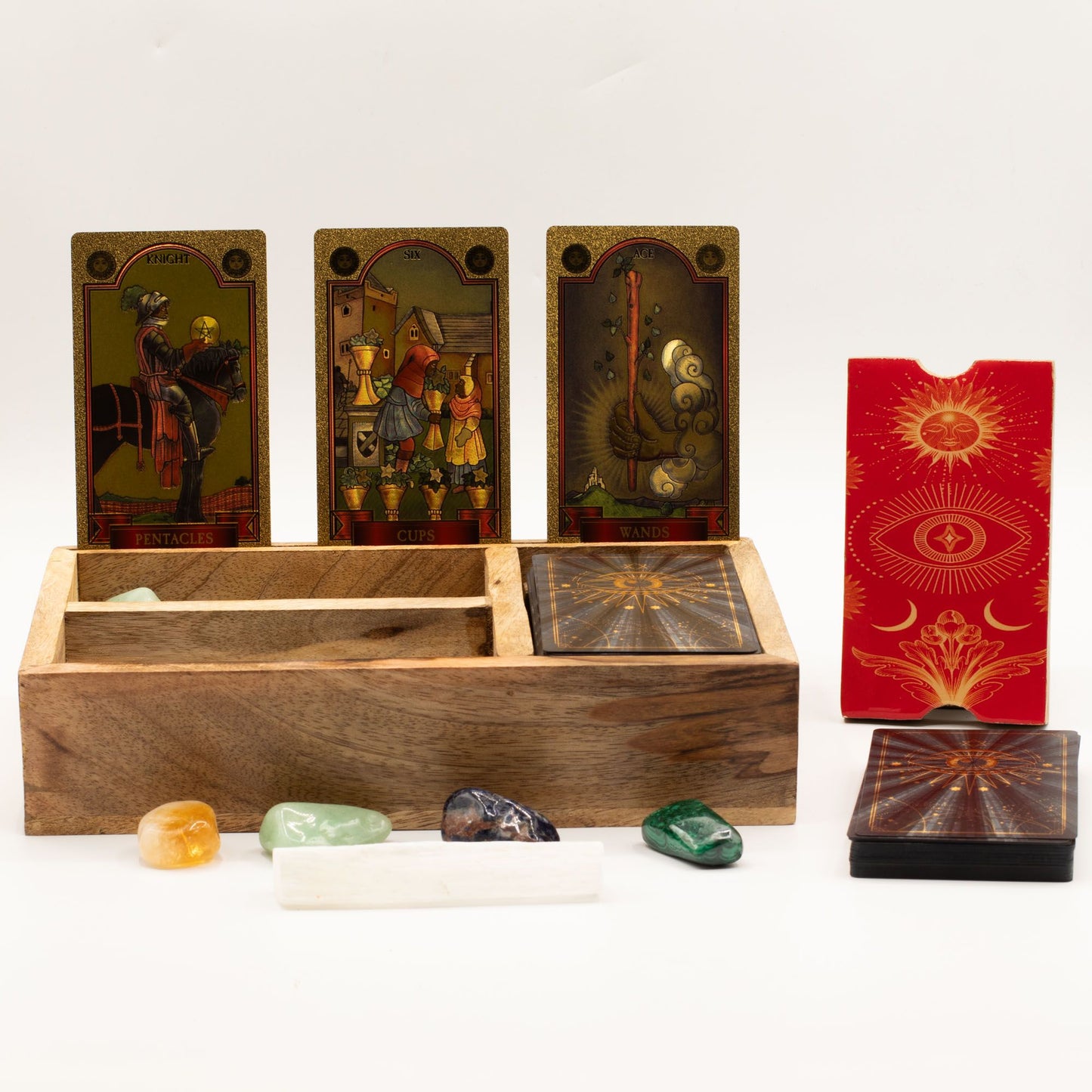 Caixa de Tarot de Três Secções com Suporte para Cartas