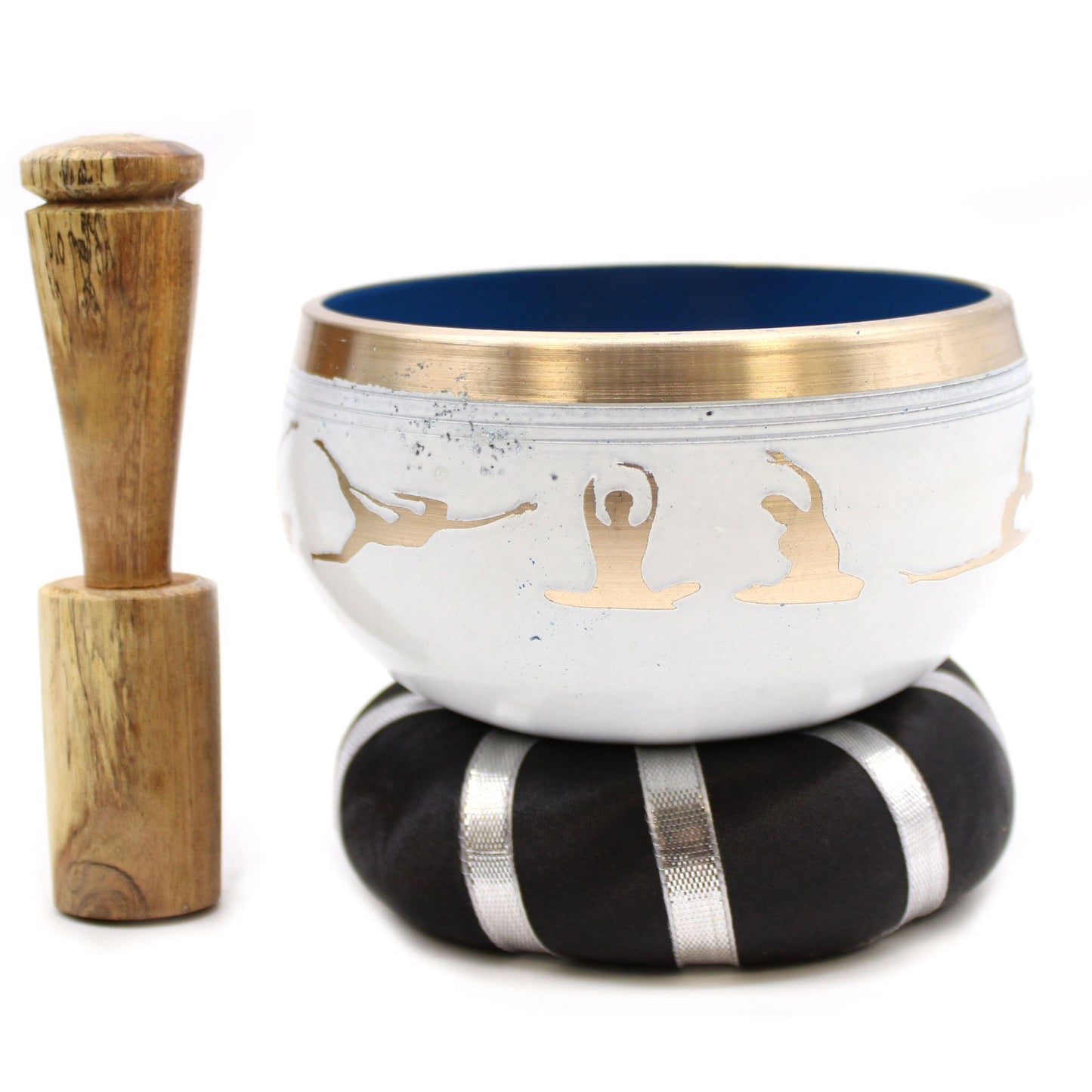 Set Taça Tibetana - Movimentos de Yoga - Branco/Azul 10,7 cm