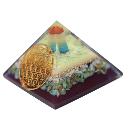 Pirâmide de Orgonite 70 mm com Símbolo da Flor da Vida
