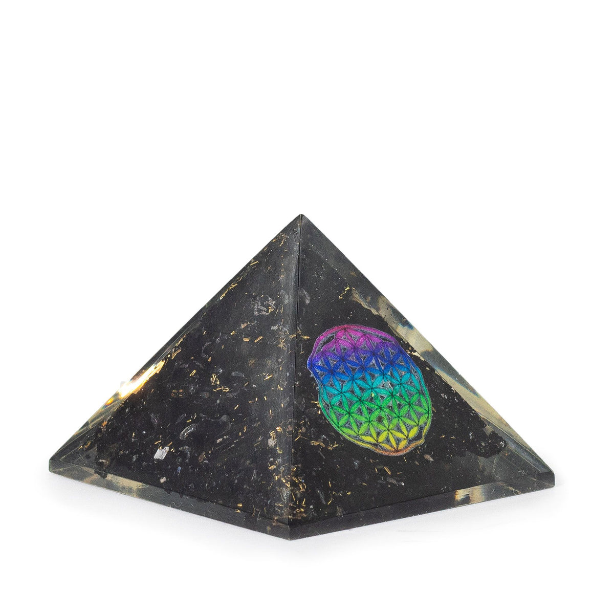 Pirâmide de Orgonite Flor da Vida 5,5 x 4,5 cm com Turmalina Negra