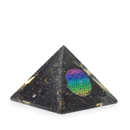 Pirâmide de Orgonite Flor da Vida 5,5 x 4,5 cm com Turmalina Negra