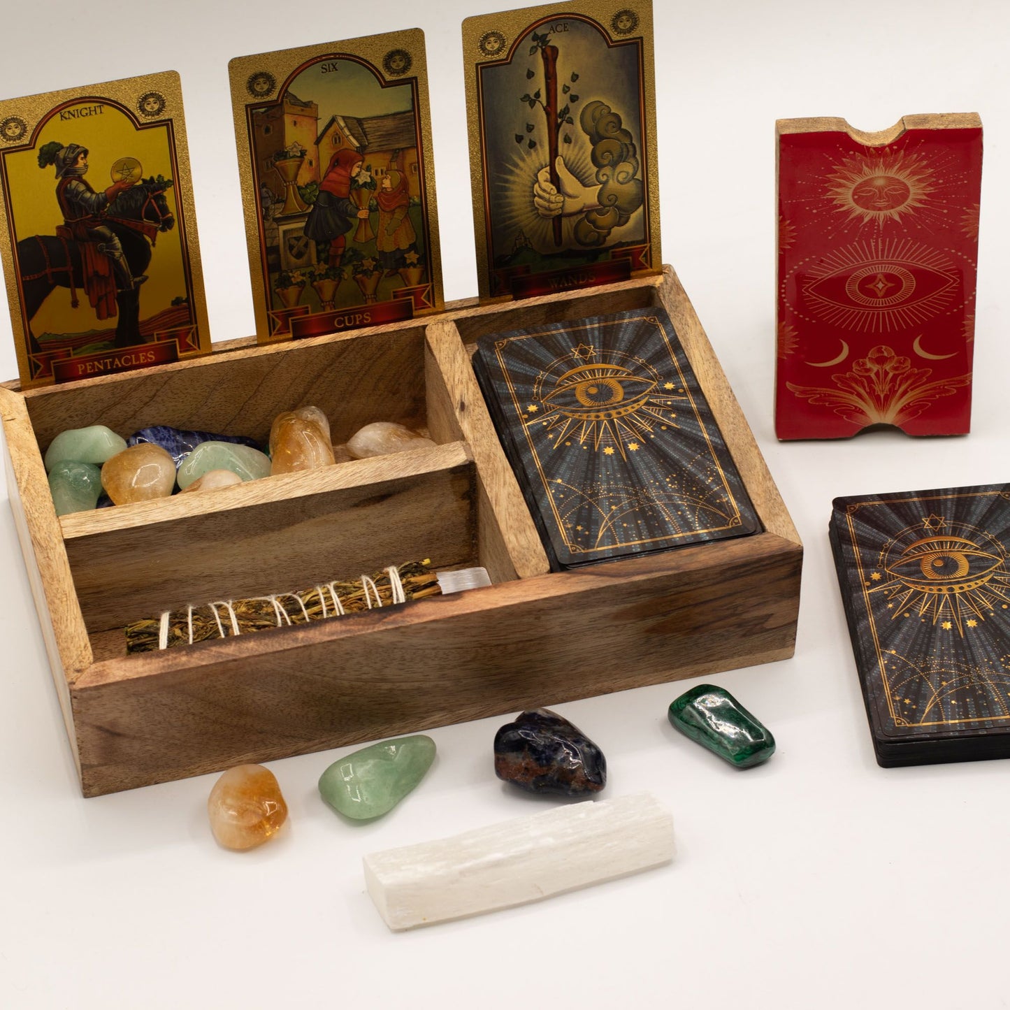Caixa de Tarot de Três Secções com Suporte para Cartas
