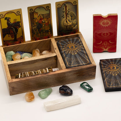 Caixa de Tarot de Três Secções com Suporte para Cartas
